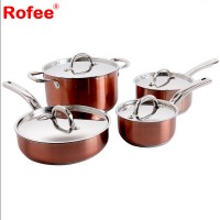 8- Pcs Copper  Stainless Steel Handles Cookware Set With  Glass Lid